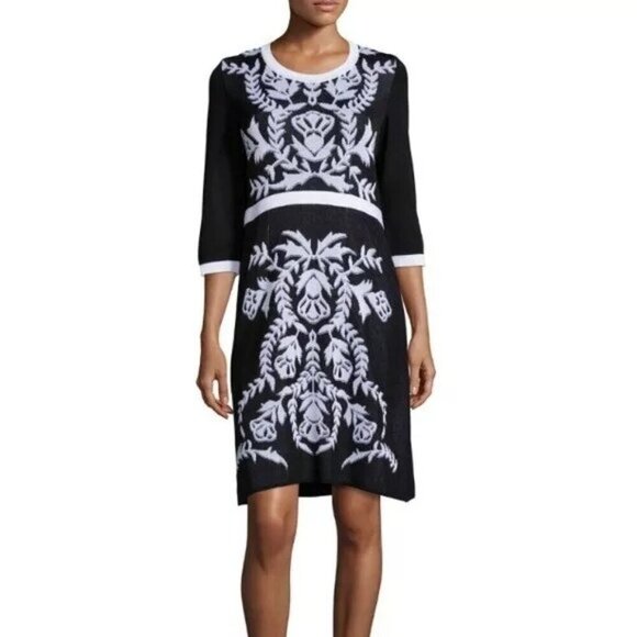 Misook Knit Dress in Black and White Damask Size XS - Picture 1 of 6